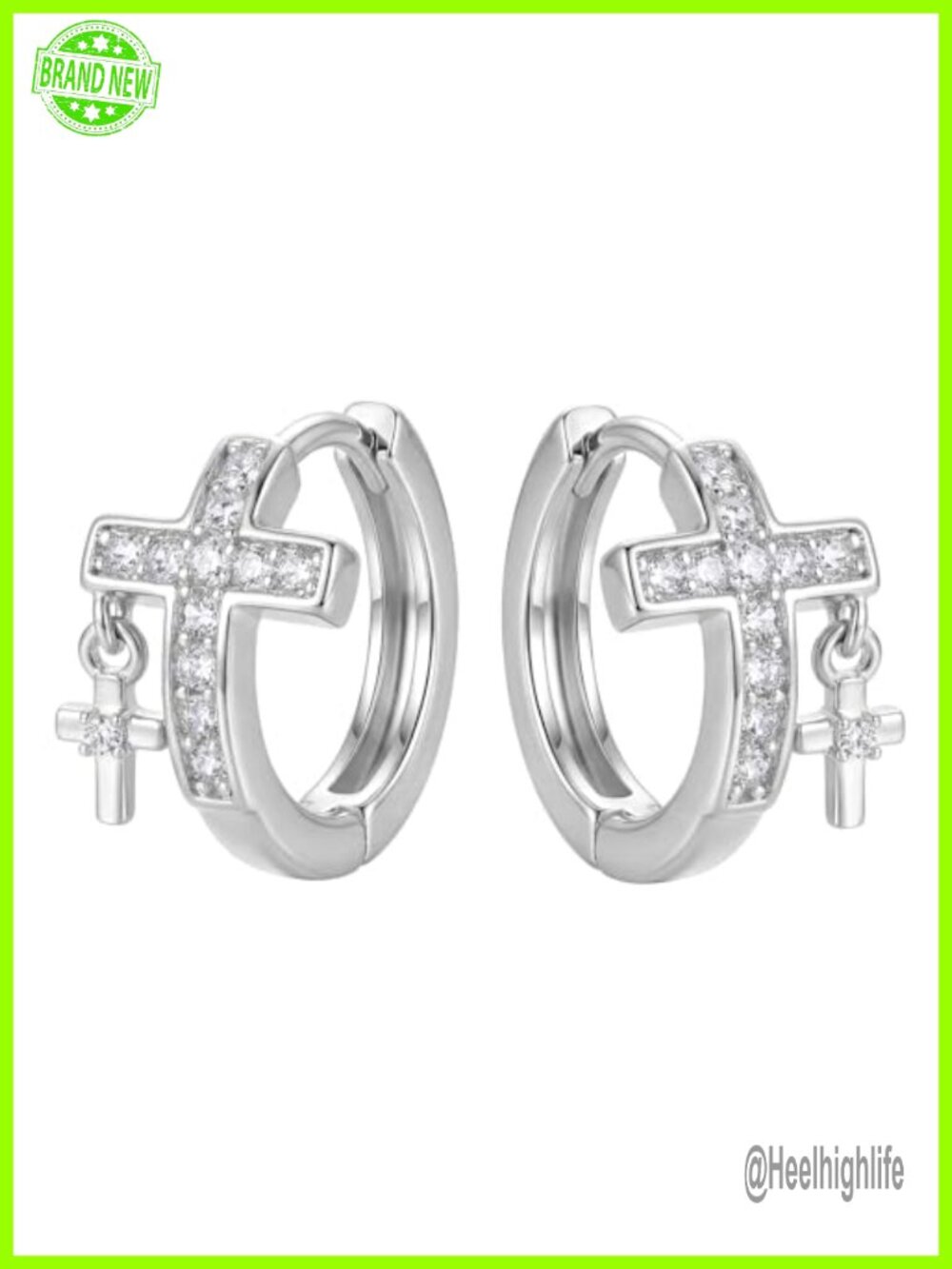 14K Gold Plated Sterling Silver Cross Huggie Hoop Earrings